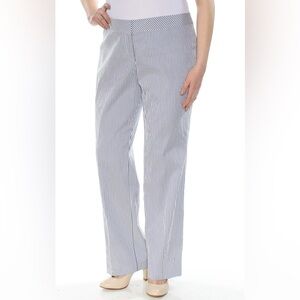 Nine West Womens size 14 white and blue pinstriped Slim Trouser Pants NWT